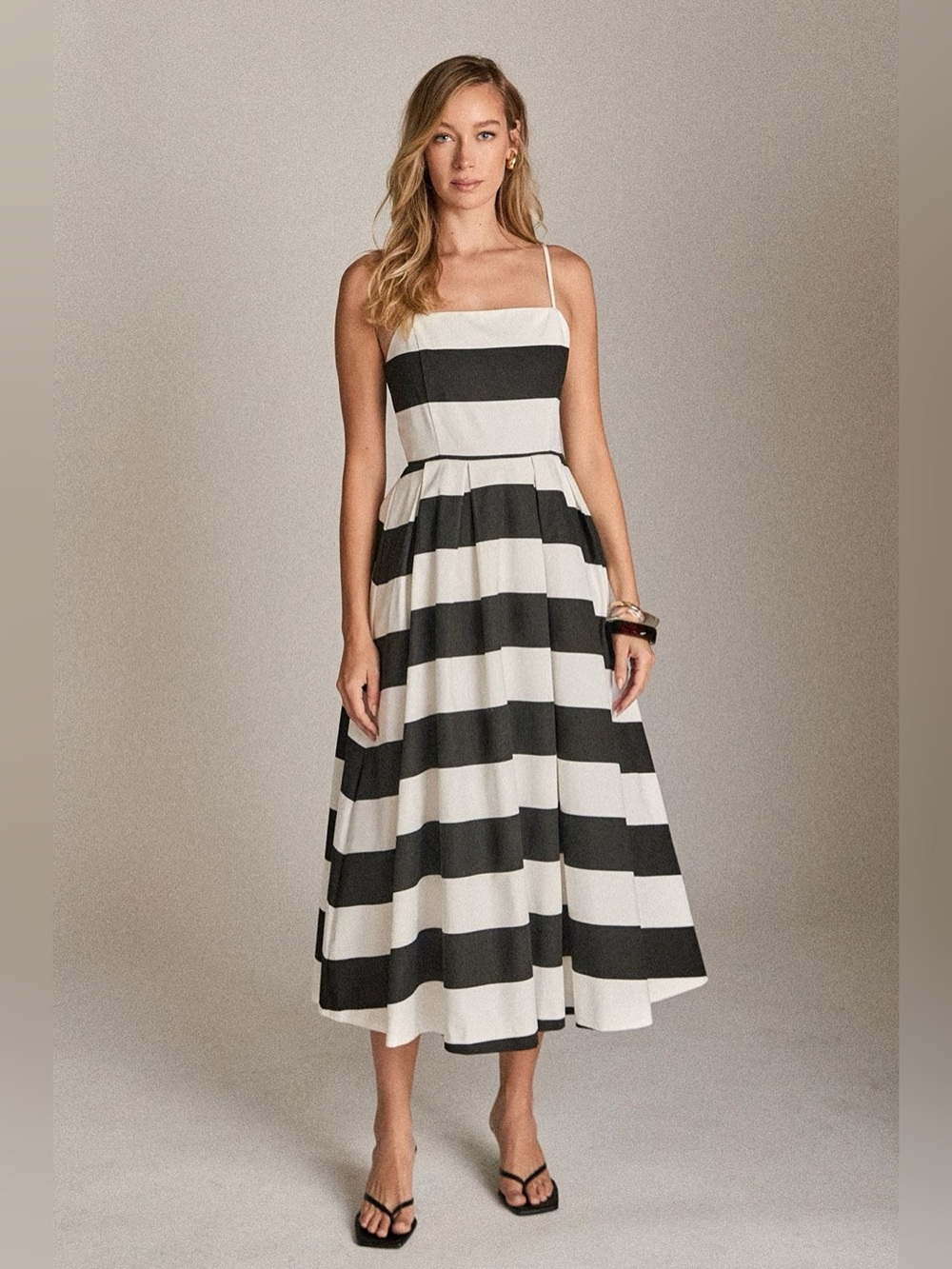 ENGLISH FACTORY sophisticated Striped Pleated Midi A-line  & Flare